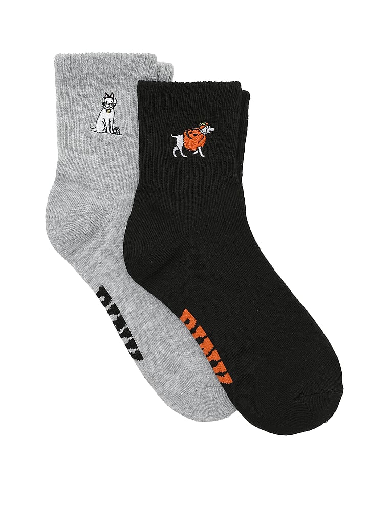 PINK Quarter Sock 2 Pack, Pure Black/Heather Grey Dog Pack, onModelFront, 1 of 2