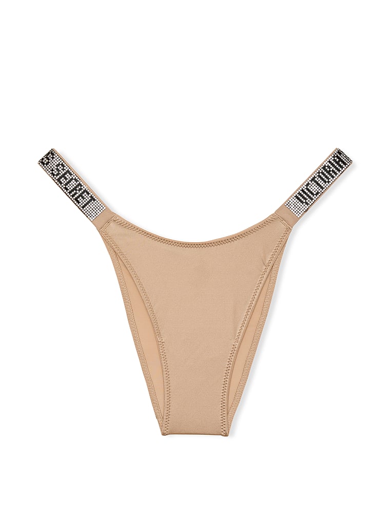Victoria's Secret, Very Sexy Shine Strap Brazilian Panty, Beige, offModelFront, 3 of 4