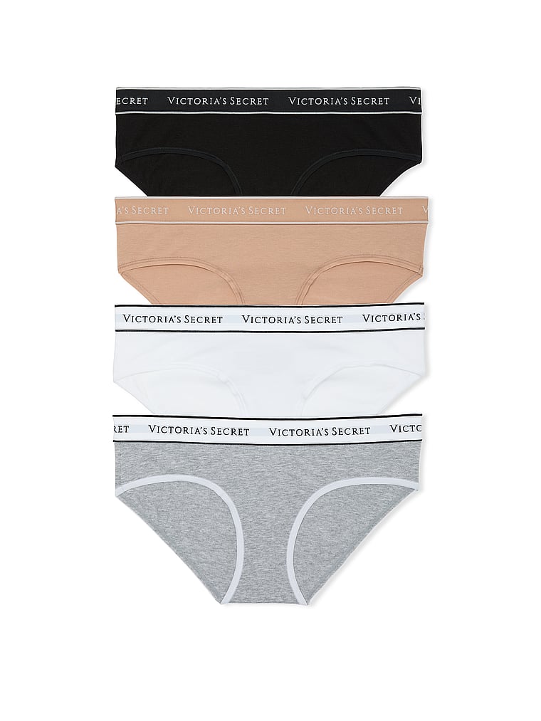Victoria's Secret, Victoria's Secret 4-Pack Logo Cotton Hiphugger Panties, Multi, offModelFront, 1 of 1