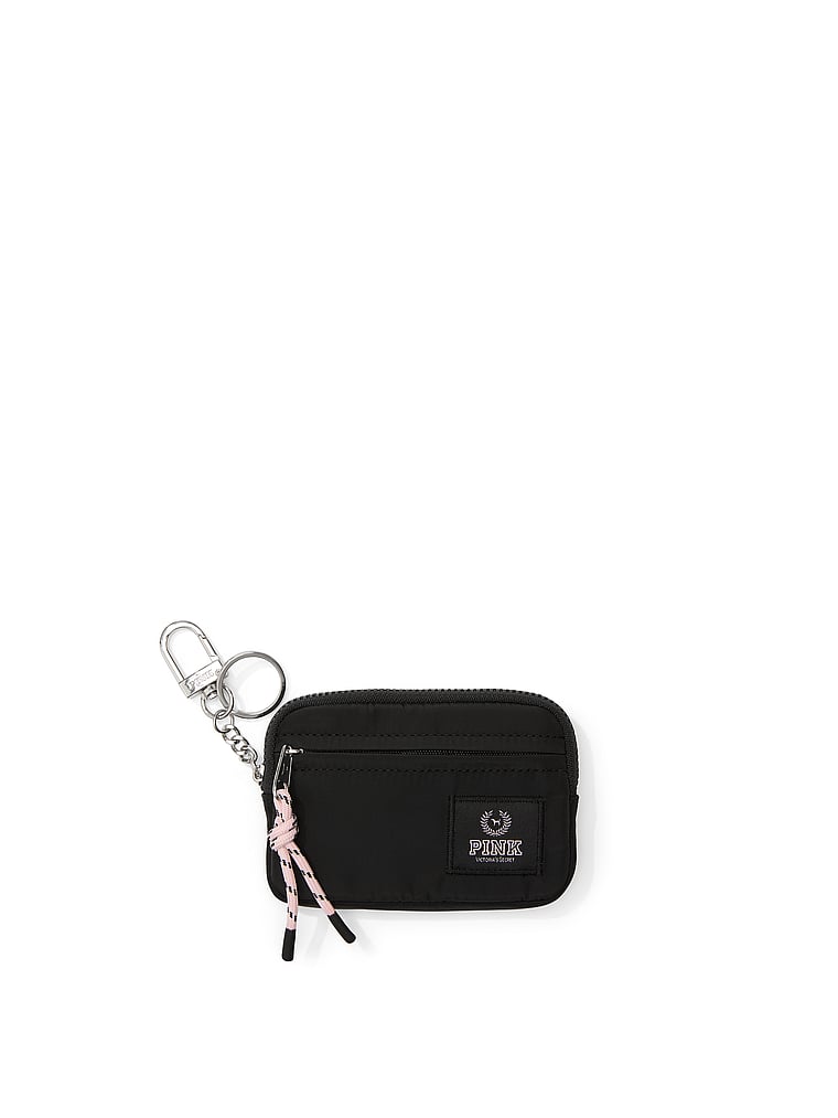 PINK Zip Card Holder Keychain, Pure Black, onModelFront, 1 of 3