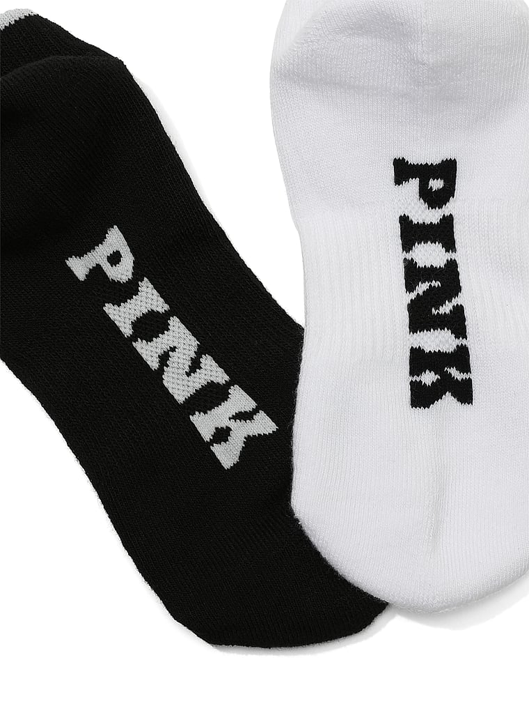 PINK 2-Pack Ankle Socks, VS White/Black, detail, 4 of 4