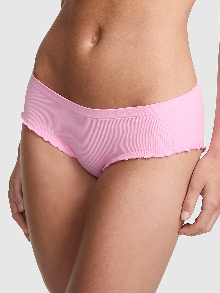 PINK Seamless Hiphugger Panty, Pink Lollipop, onModelFront, 4 of 5 Mari is 5'7" and wears Small