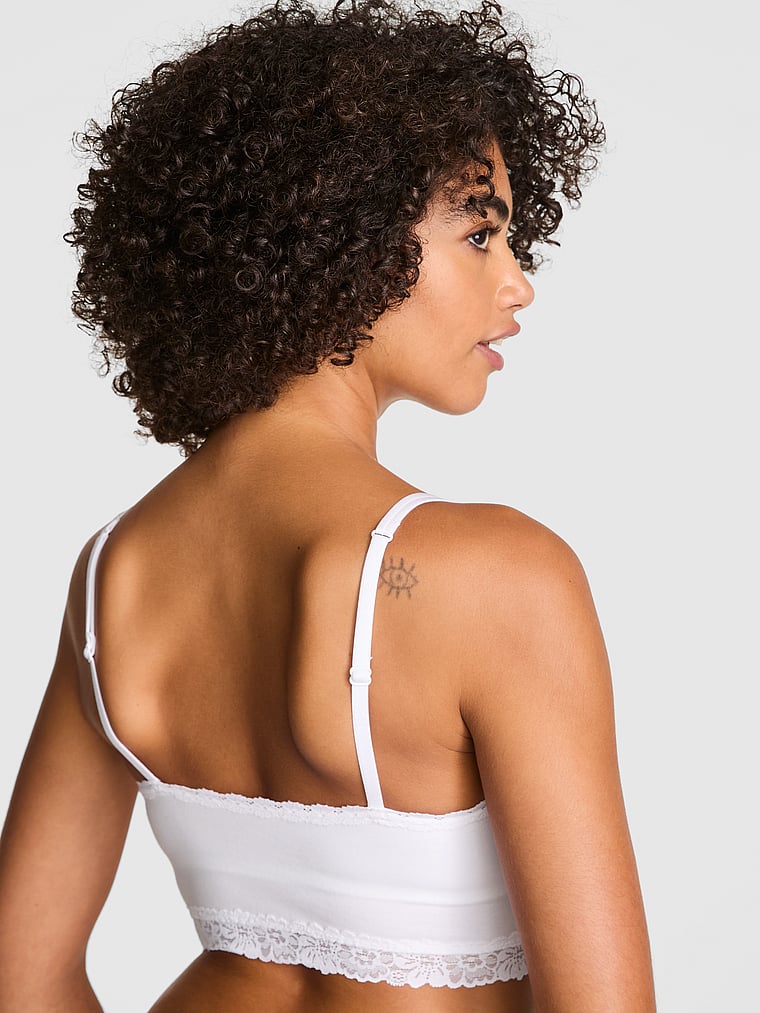 PINK Cotton Dorm Lightly Lined Bralette, White, onModelBack, 2 of 3 Vanessa is 5'10" and wears 32B or Small