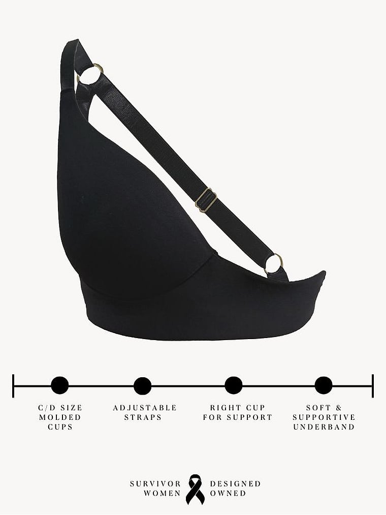 Victoria's Secret, AnaOno Rachel Unilateral Molded Right Cup Sling Bra, Black, offModelFront, 3 of 4