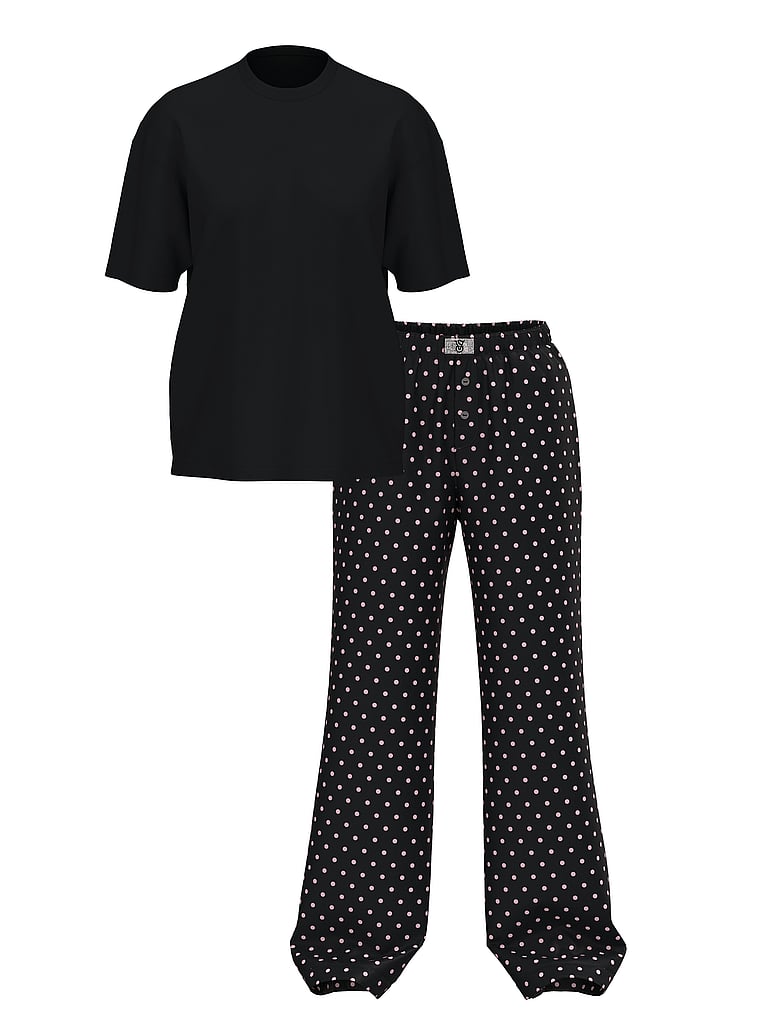 Victoria's Secret, Victoria's Secret Flannel Short-Sleeve Long Tee-Jama Set, Black Aspirin Dot, offModelFront, 4 of 4
