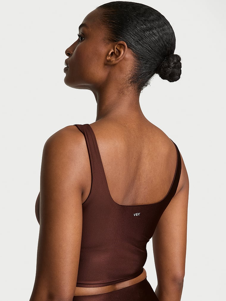 Victoria's Secret, VSX VSX GlossyTech™ Square-Neck Bra Top, Ganache, onModelBack, 4 of 4 Tsheca is 5'9" or 175cm and wears 34B or Small