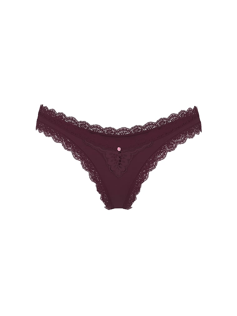 Victoria's Secret, Dream Angels Lace & Mesh Brazilian Panty, Winter Wine, offModelFront, 2 of 4