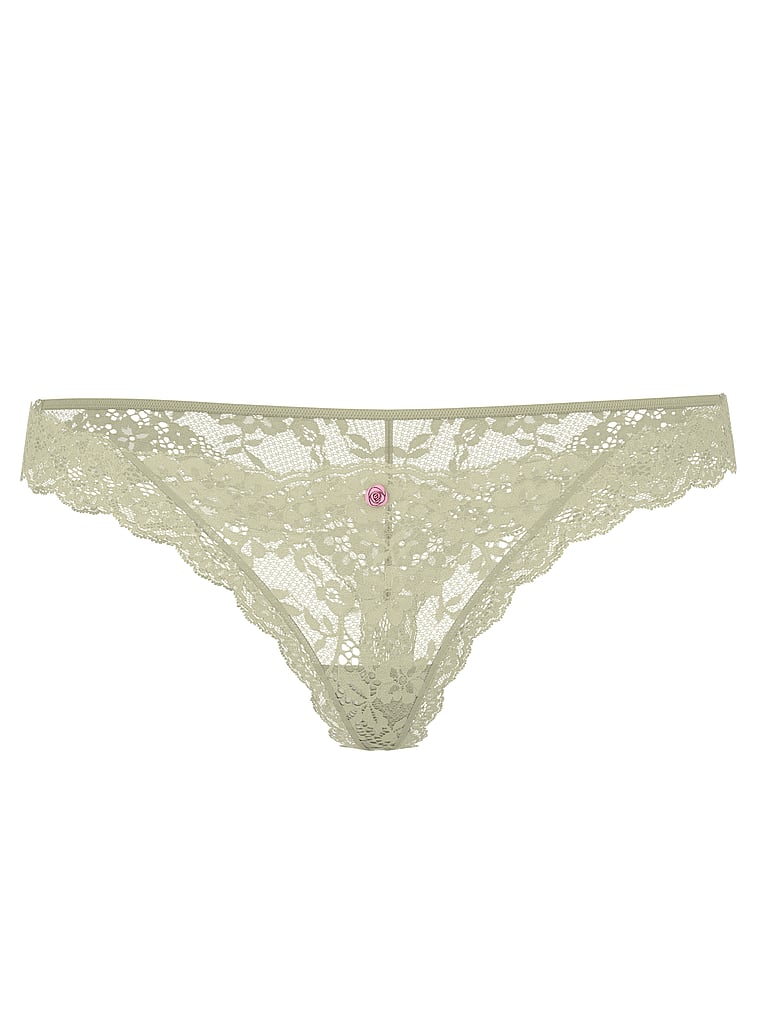 Victoria's Secret, Dream Angels Lace-Trim Thong Panty, Desert Sage, offModelFront, 4 of 4