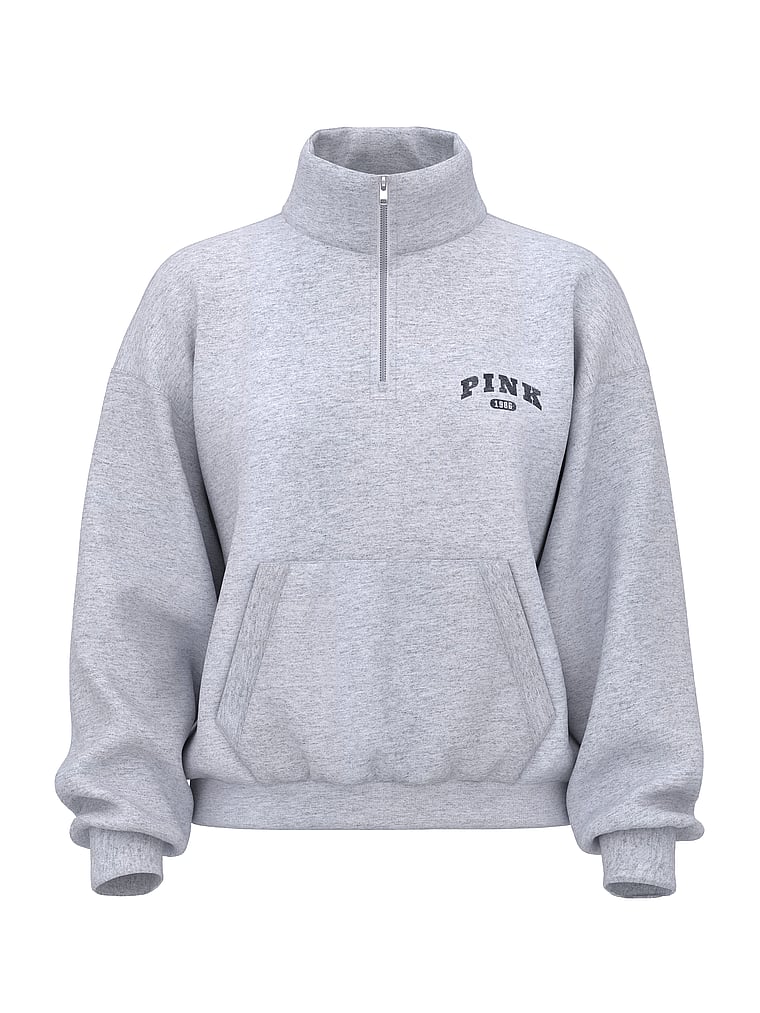 PINK Campus Fleece Quarter-Zip Sweatshirt, Medium Heather Grey, offModelFront, 3 of 3