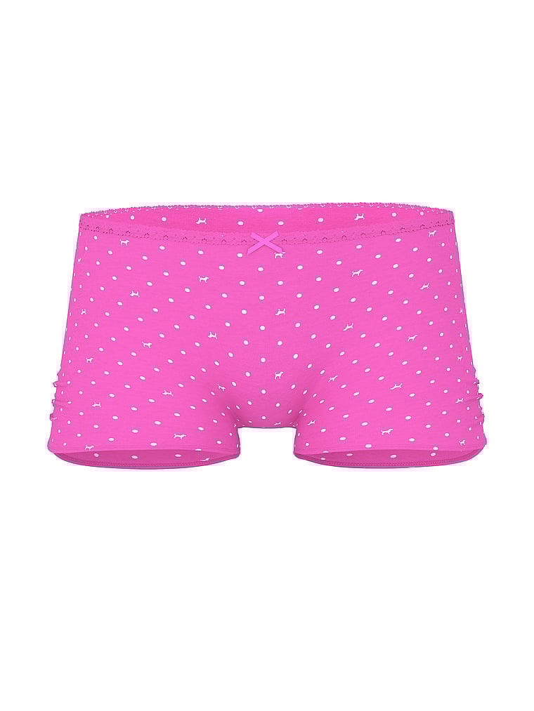 PINK Cotton Dorm Boyshort Panty, Pink Gossip Dot Dog Print, offModelFront, 3 of 3