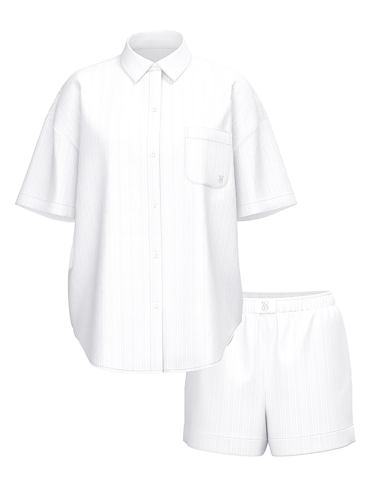 Victoria's Secret, Victoria's Secret Modal-Cotton Striped Short Pajama Set, VS White, offModelFront, 3 of 4