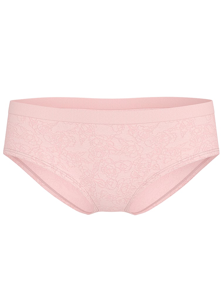 Victoria's Secret, Seamless Seamless Hiphugger Panty, Angel Pink Sketch Floral, offModelFront, 3 of 3