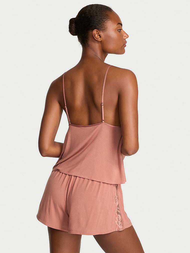 Victoria's Secret, Victoria's Secret Modal Soft Lace-Trim Flyaway Cami Set, Desert Blush, detail, 3 of 4 Ange-Marie is 5'10" and wears Small