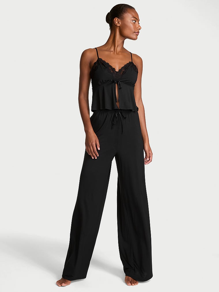 Victoria's Secret, Victoria's Secret Modal Soft Lace-Trim Cami & Wide-Leg Pant Set, onModelFront, 1 of 4