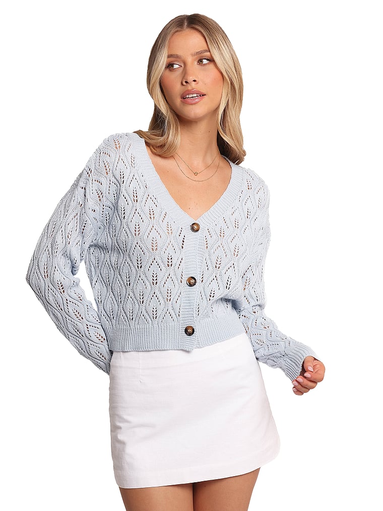 Victoria's Secret, Petal & Pup Ellen Cardigan, Pale Blue, onModelFront, 1 of 4