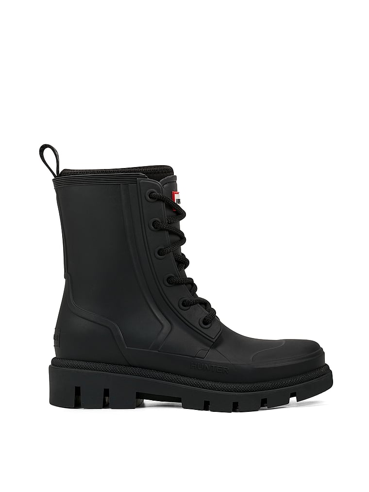 Hunter Diana Waterproof Lace-Up Rain Boots, Black, onModelBack, 2 of 4