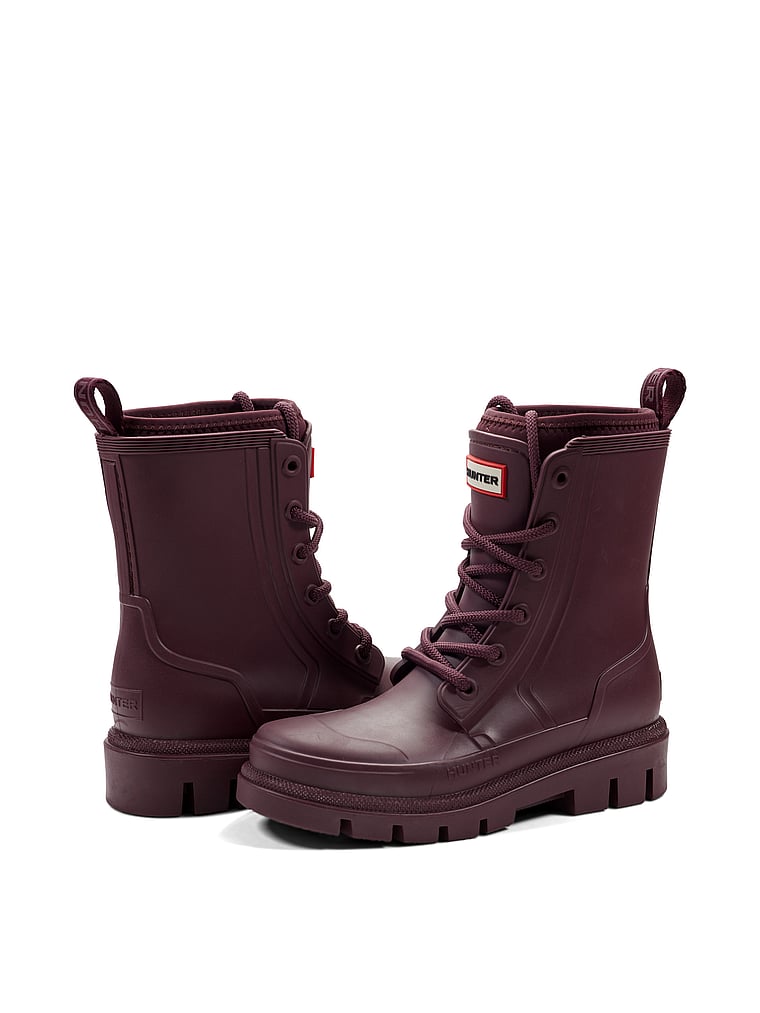 Hunter Diana Waterproof Lace-Up Rain Boots, Burgandy, detail, 4 of 4
