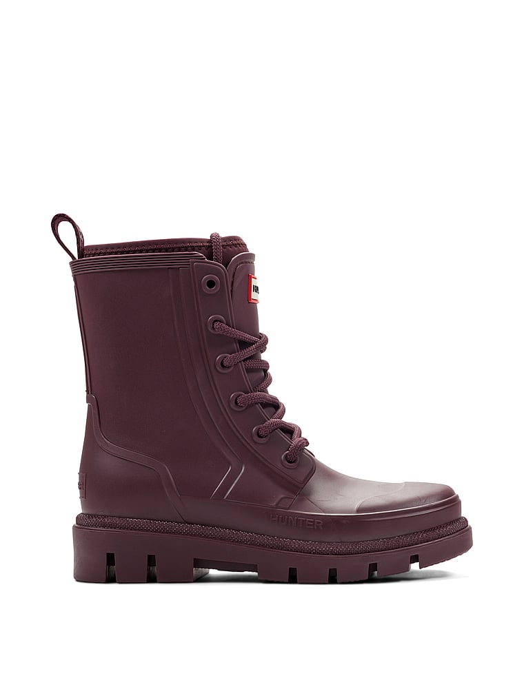 Hunter Diana Waterproof Lace-Up Rain Boots, Burgandy, onModelBack, 2 of 4