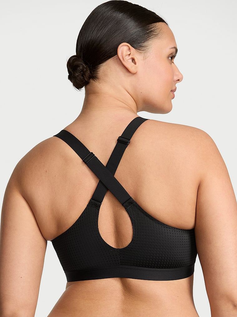 Victoria's Secret, VSX VSX Lightweight Mesh 2.0 Sports Bra, Black, onModelBack, 2 of 3 Karmi is 5'10" or 178cm and wears 34DD (E) or Large