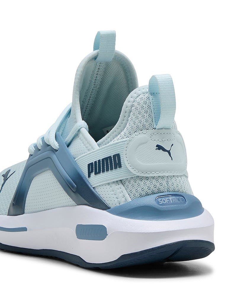 Puma Softride Enzo 5 Metallic Sneakers, Sea Glass-Cool Blue, offModelFront, 3 of 4