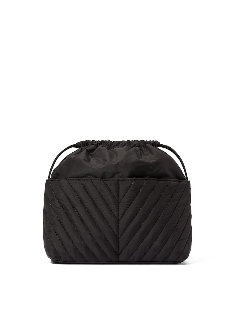 Victoria's Secret, Victoria's Secret Cinched Travel Beauty Organizer Bag, Black V-Quilt, offModelBack, 3 of 4