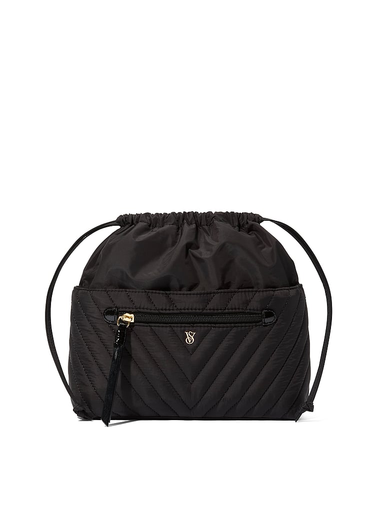 Victoria's Secret, Victoria's Secret Cinched Travel Beauty Organizer Bag, Black V-Quilt, onModelFront, 1 of 4