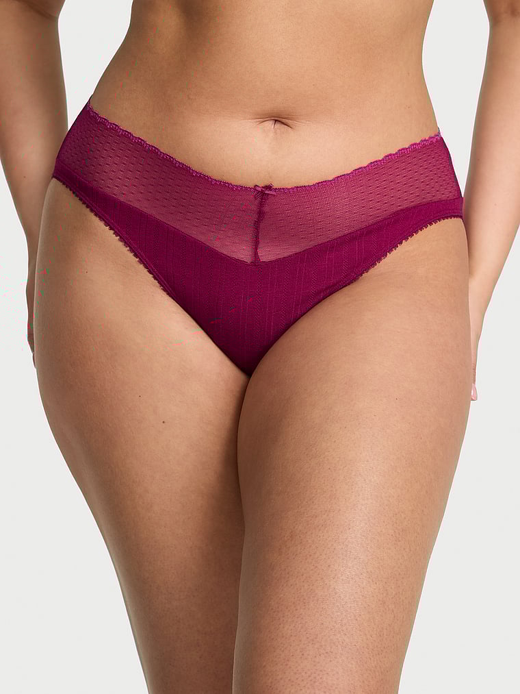 Victoria's Secret, Victoria's Secret Stretch Pointelle High-Leg Brief Panty, Fresh Jam, onModelFront, 1 of 4 Karmi is 5'10" and wears Large