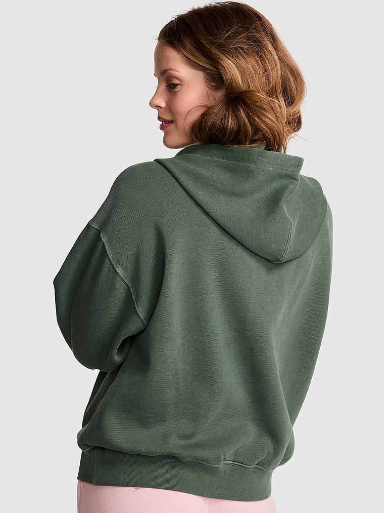 PINK Ivy Fleece Campus Half-Zip Hoodie, Wild thyme, onModelBack, 2 of 4 Taylor is 5'8" or 173cm and wears Small