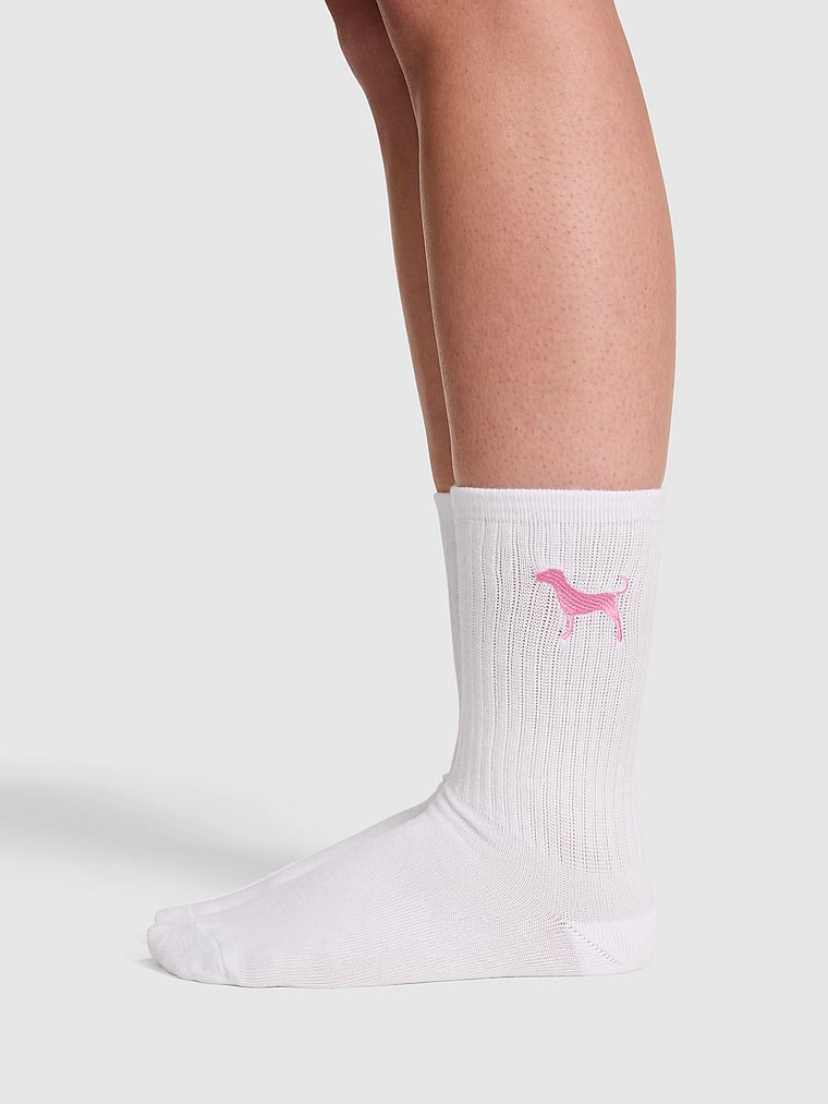 PINK 2-Pack Crew Socks, Optic White/Pure Black Dog Icon, onModelFront, 1 of 4