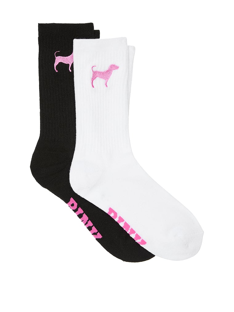 PINK 2-Pack Crew Socks, Optic White/Pure Black Dog Icon, onModelFront, 2 of 4