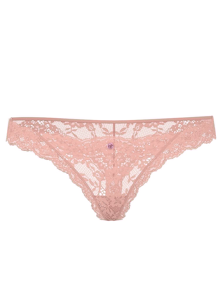 Victoria's Secret, Dream Angels Lace Thong Panty, Royal Pink, offModelFront, 2 of 4