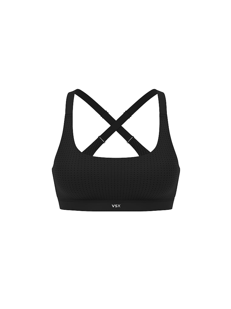Victoria's Secret, VSX VSX Lightweight Mesh 2.0 Sports Bra, Black, offModelFront, 3 of 3