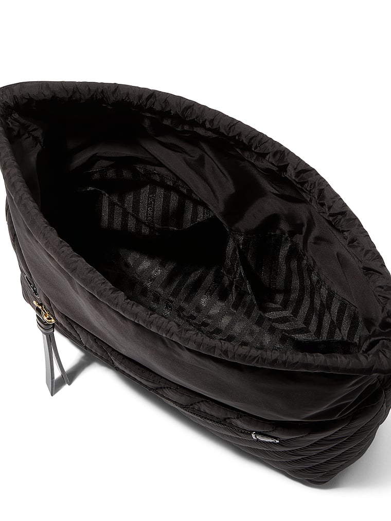 Victoria's Secret, Victoria's Secret Cinched Travel Beauty Organizer Bag, Black V-Quilt, detail, 4 of 4