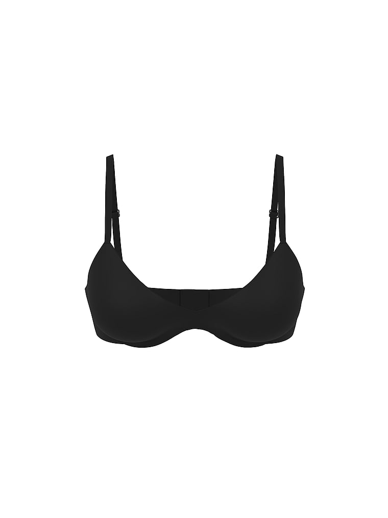 Victoria's Secret, Body by Victoria FlexFactor Lightly Lined Plunge Demi Bra, Black, offModelFront, 4 of 5