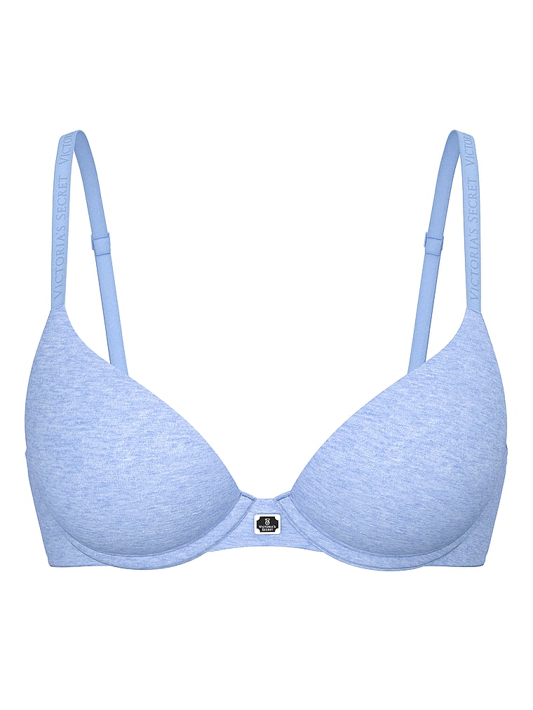 Victoria's Secret, The T-shirt Perfect Shape Cotton Logo Hardware Push-Up Bra, Heather Cornflower, offModelFront, 3 of 4