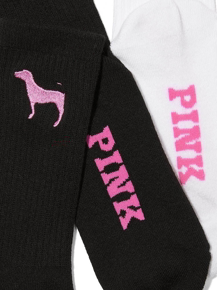 PINK 2-Pack Crew Socks, Optic White/Pure Black Dog Icon, detail, 4 of 4