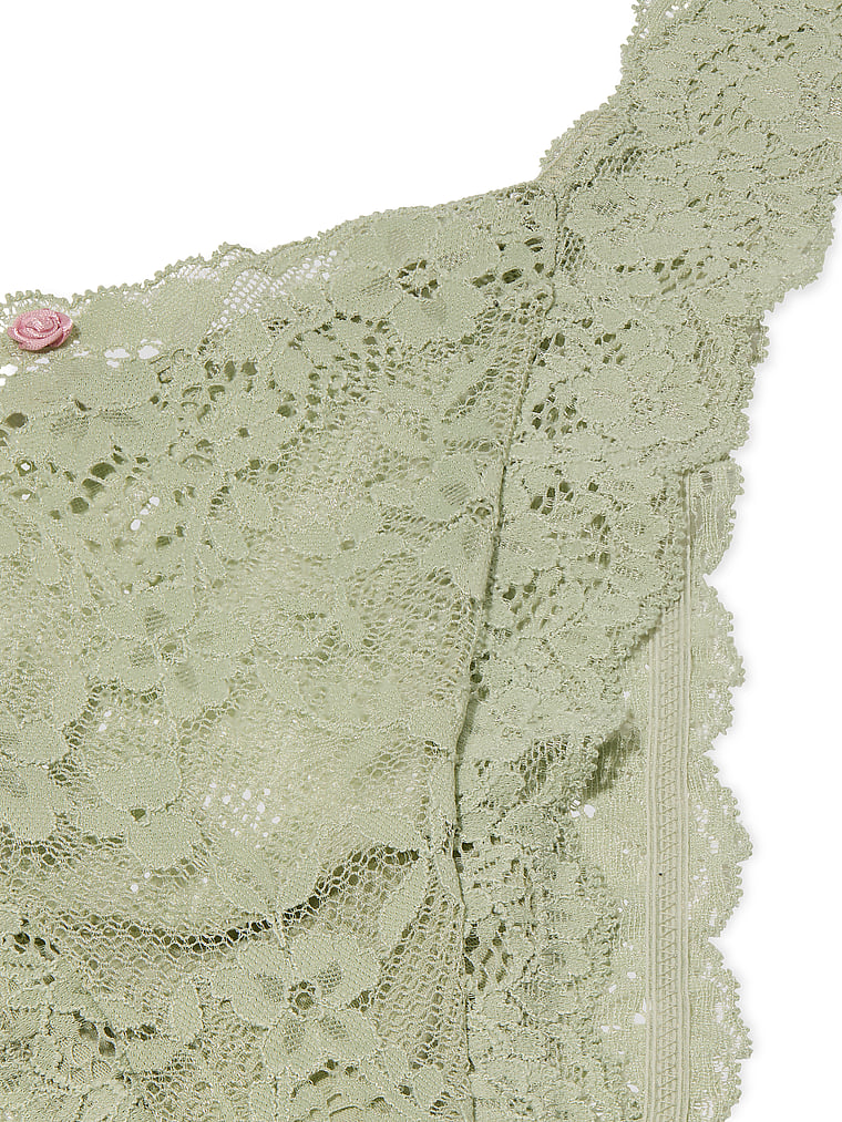 Victoria's Secret, Dream Angels Lace Rhinestone Heart Hardware Brazilian Panty, Desert Sage, detail, 5 of 5