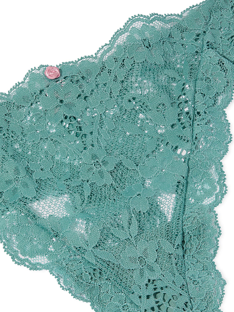 Victoria's Secret, Dream Angels Lace Peekaboo String Thong Panty, Arctic Green, detail, 3 of 5