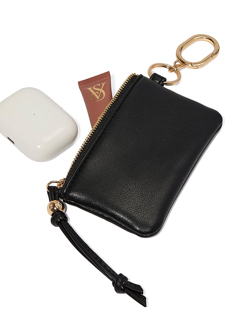 Victoria's Secret, Victoria's Secret Zip Coin Purse Keychain, Black Nappa, onModelBack, 2 of 3
