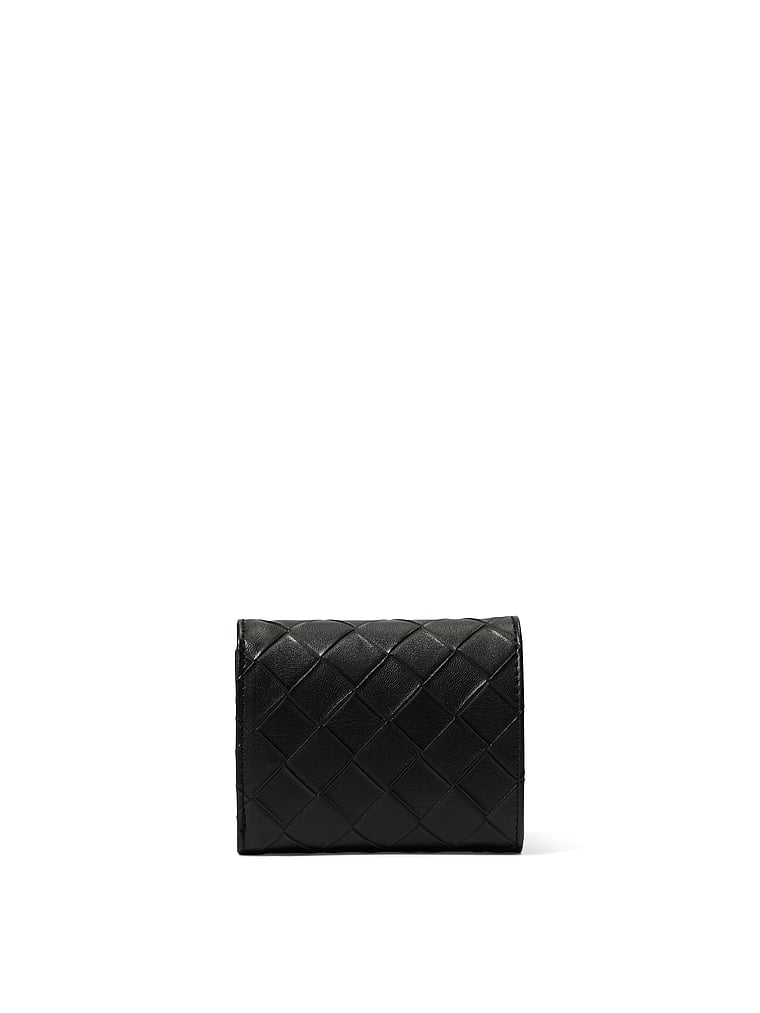 Victoria's Secret, Victoria's Secret Small Flap Wallet, Black Woven, detail, 3 of 3