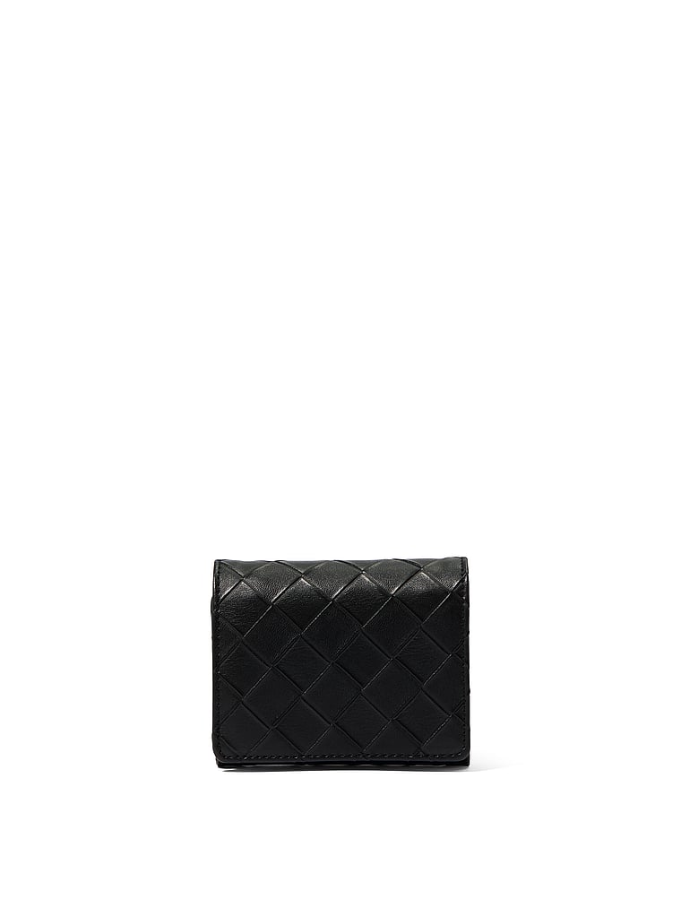 Victoria's Secret, Victoria's Secret Small Flap Wallet, Black Woven, onModelFront, 1 of 3