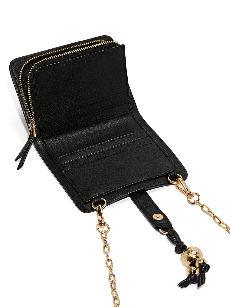Victoria's Secret, Victoria's Secret Convertible Chain Wallet, Black Nappa, onModelBack, 2 of 3