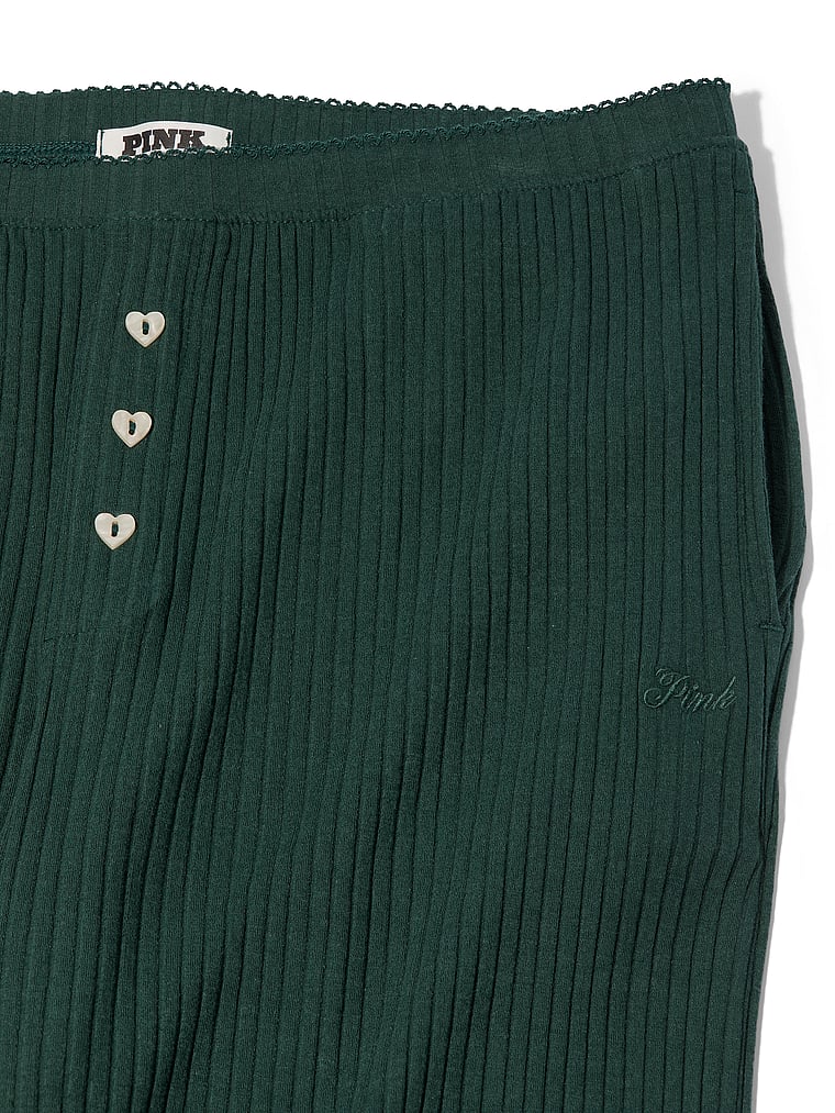 PINK Wide-Ribbed Long Pajama Set, Green, detail, 4 of 4