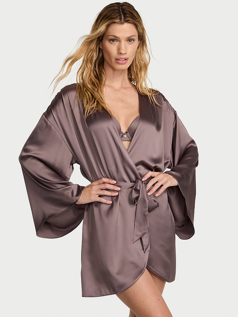 Buy Satin Short Robe, Cloudy Grey - Order Robes online - Victoria's Secret