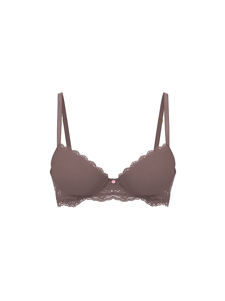 Victoria's Secret, Dream Angels Pretty Petals Lightly Lined Demi Bra, Cloudy Grey, offModelFront, 3 of 3
