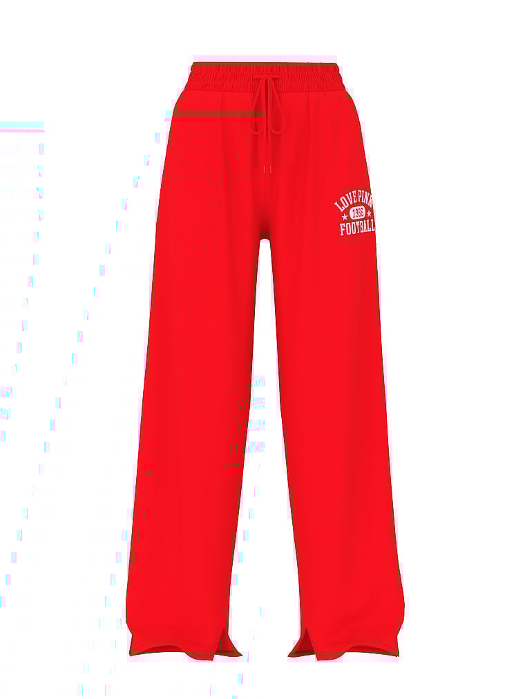 PINK Campus Fleece Wide-Leg Split-Hem Sweatpants, Bright vermillion game day, offModelFront, 4 of 4
