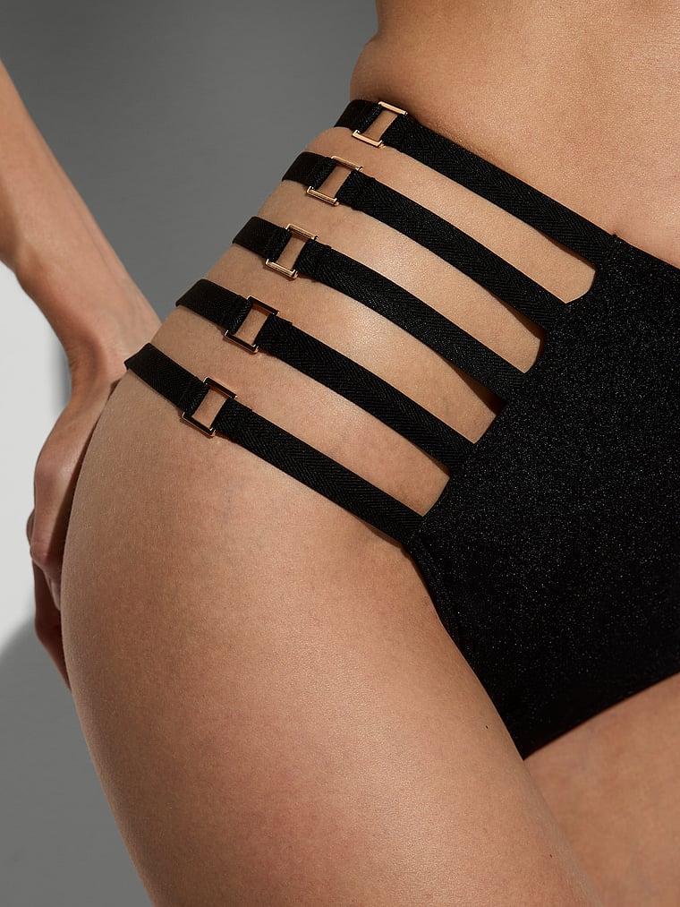 Victoria's Secret, Victoria's Secret Swim Archives Sexy Cut-Out High-Waist Cheeky Bikini Bottom, Black, detail, 3 of 4 Maggie is 5'7" or 170cm and wears Small
