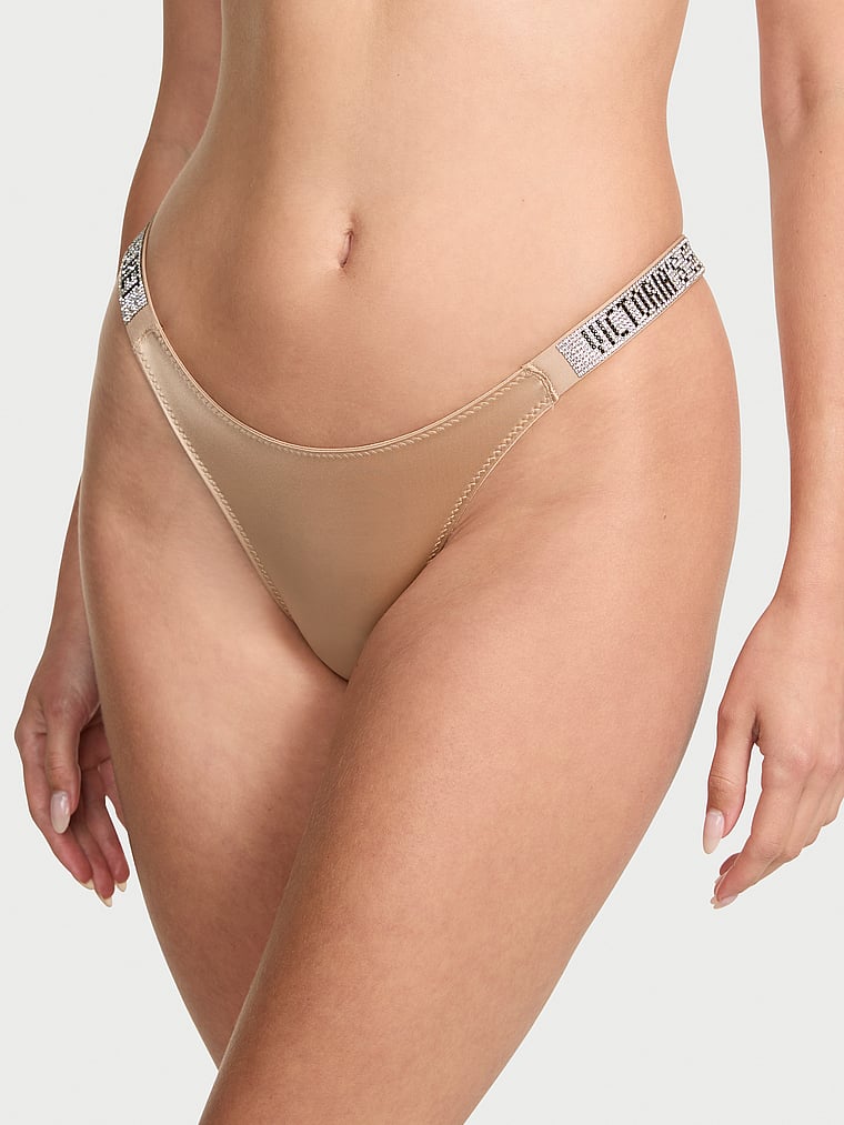 Victoria's Secret, Very Sexy Shine Strap Brazilian Panty, Beige, onModelFront, 1 of 4 Ari is 5'9" or 175cm and wears Small