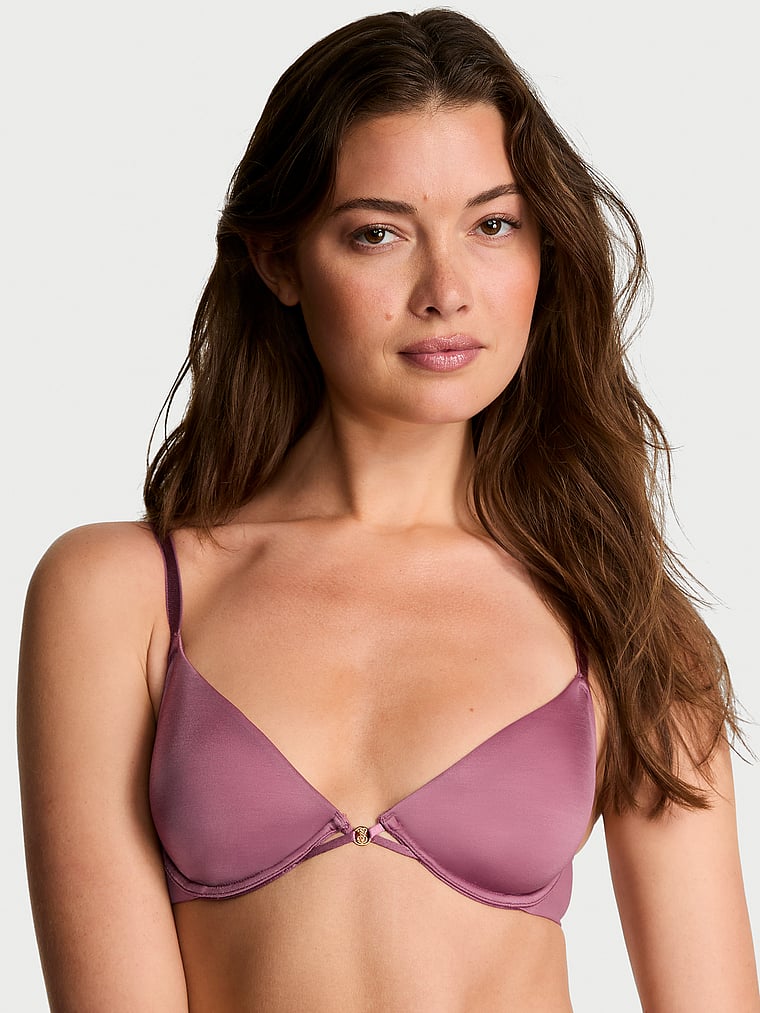 Victoria's Secret, Very Sexy Sheer Shine Rose Unlined Low-Cut Demi Bra, Purple Vapor, onModelFront, 1 of 5 Kennidy is 5'11" and wears 34B or Small