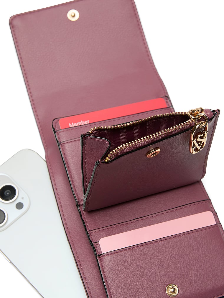 Victoria's Secret, Victoria's Secret Small Flap Wallet, Purple Vapor Woven, onModelBack, 2 of 3